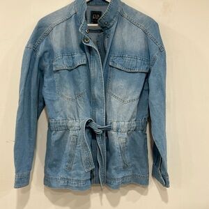 Denim belted safari jacket